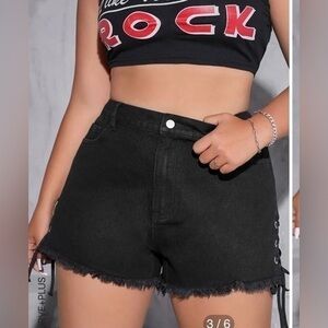 Missguided Black Highway Side Lace Up jean shorts size 6